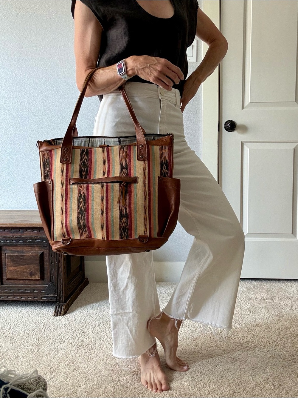 Nena & Co. Striped Guatemalan huipil and leather bag